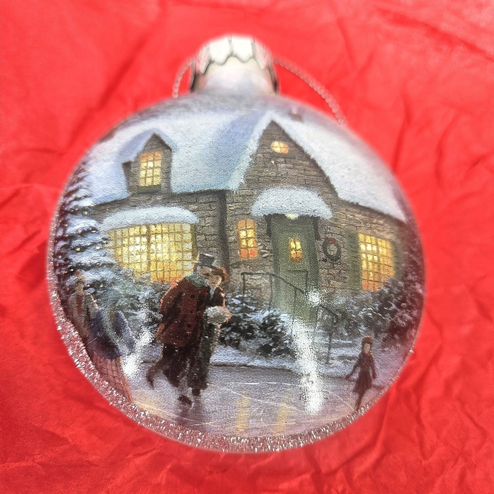 Vtg Thomas Kinkade Painter of Light Skaters 1993 Christmas Glass Ornament Bauble